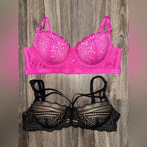 Adore Me Vibrant Pink and Classic Black Lace Bra Set